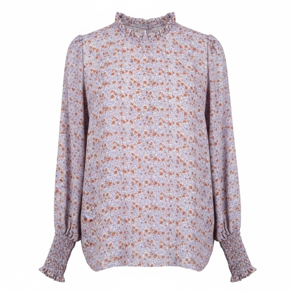 Cupcakes & Cashmere Lavender and Orange Ditzy Floral Long Sleeve Blouse Large